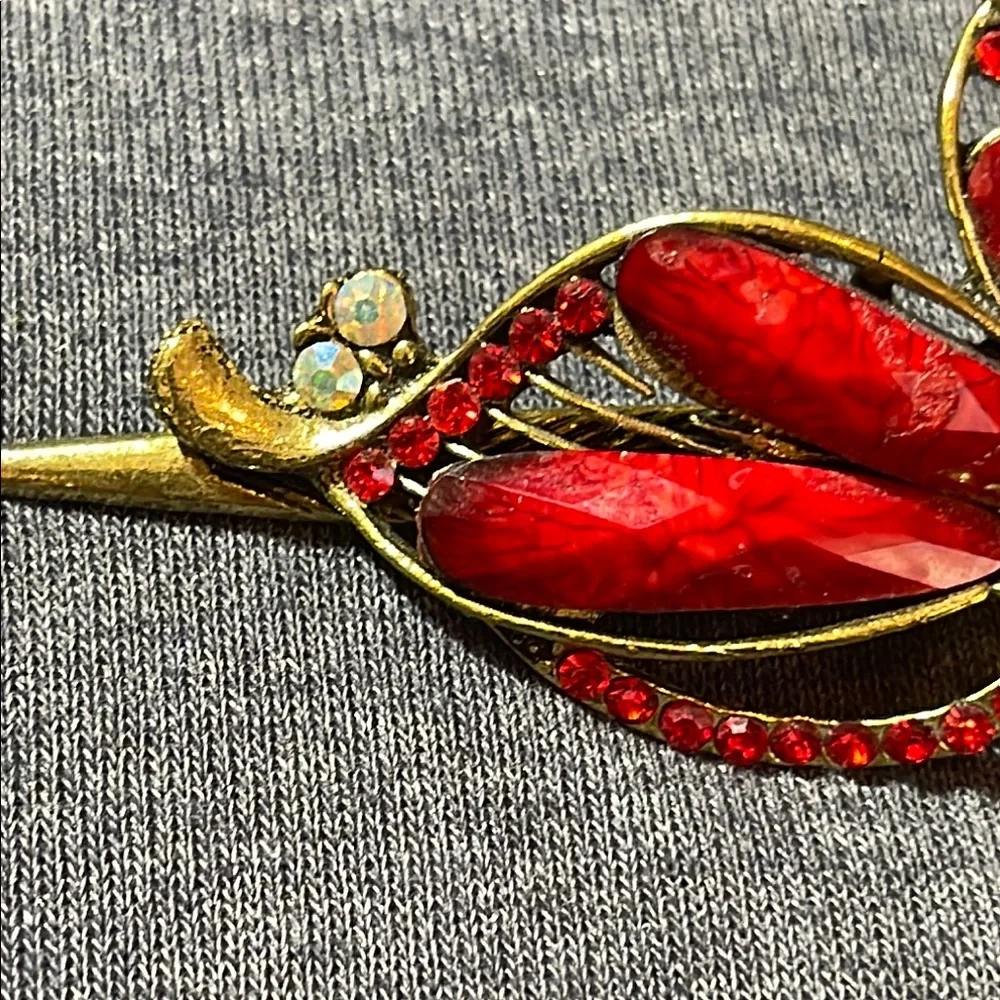 Vintage Elegant Red and Gold Floral hair clip